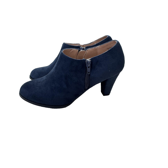 Journee Collection Sanzi Shoes Womens Size 8.5 Navy Blue Suede Heels Booties Zip - Picture 5 of 16